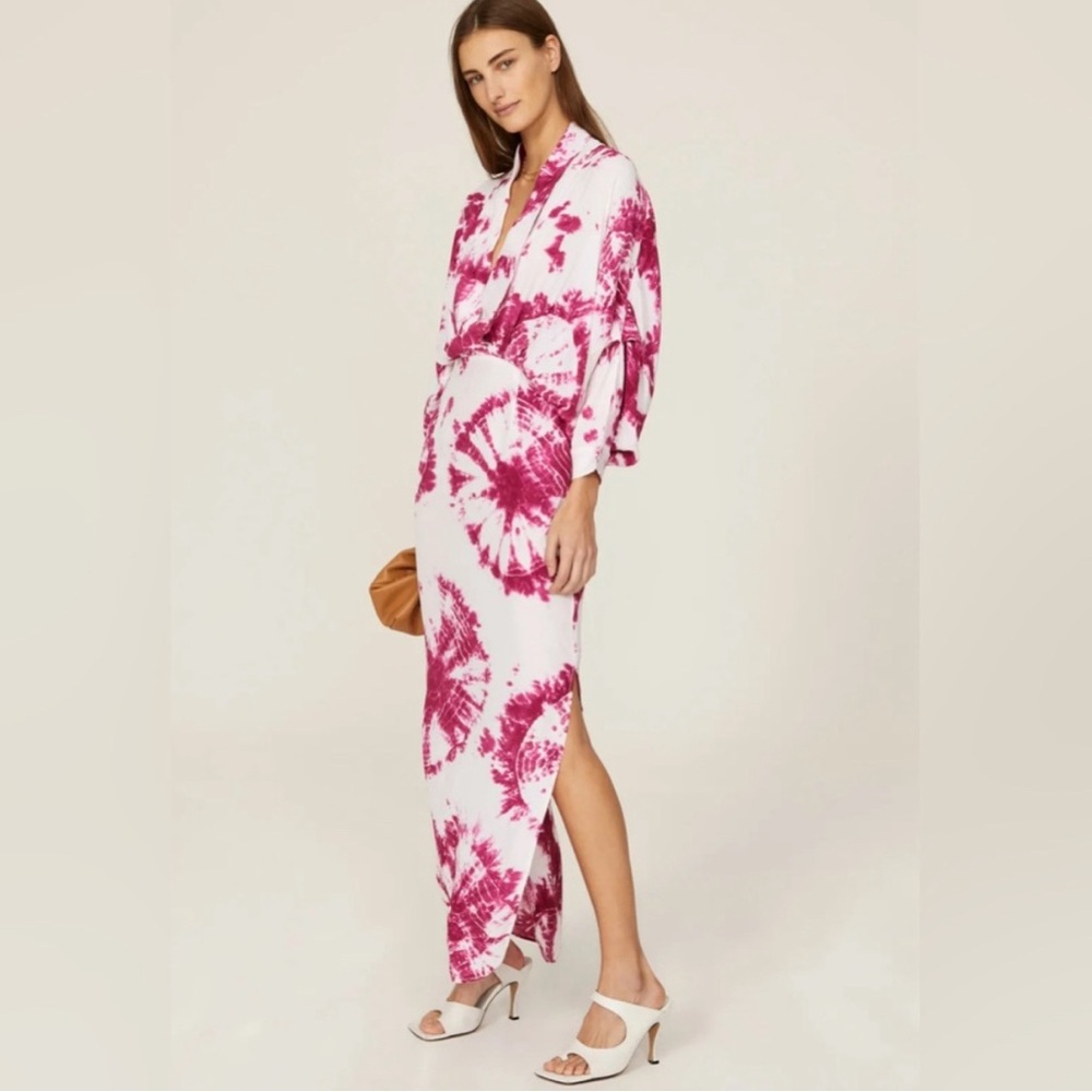 S/W/F Pink and White Tie-Dye Maxi Dress